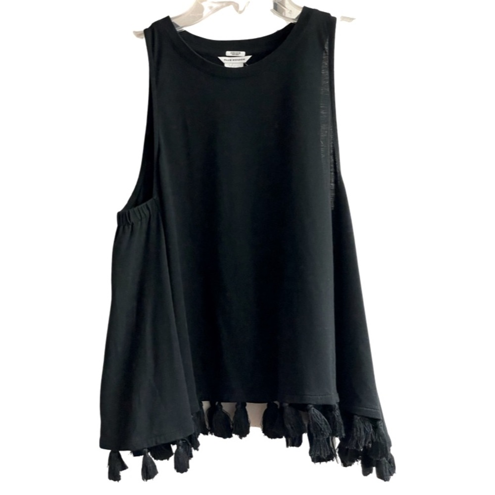 Club Monaco black tassel tank top elastic sides swing bottom cotton size medium